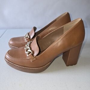 Naturalizer Callie-Moc Leather Loafers Size 8 High Heel Lug Sole Slip-on Shoes